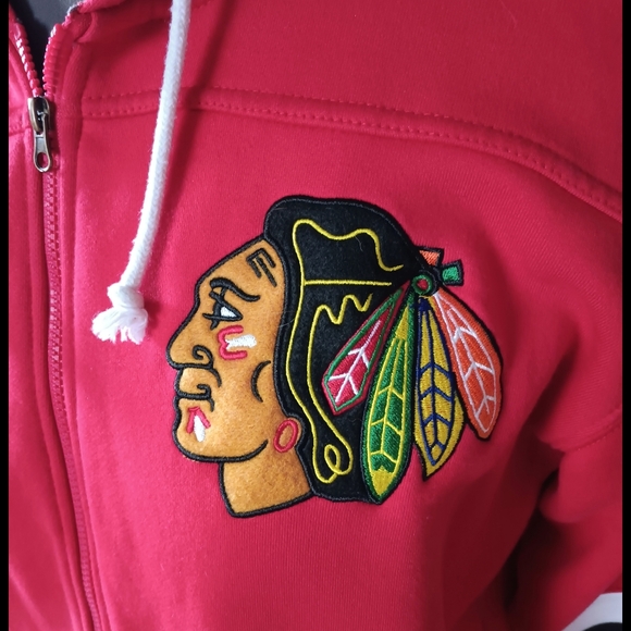 🖤 Chicago Blackhawks Zip Up Hoodie NHL Hockey Large Cotton Fanatics Red - Picture 2 of 15